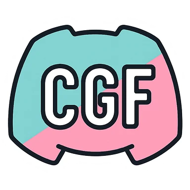Discord emoji for a server featuring the letters 'CGF' in white and pastel colors, clean, modern, easily readable, transparent background, 128x128 sticker