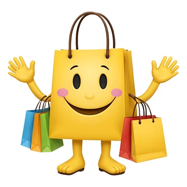 HAPPY SMILEY FACEWITH HANDS AND FEET EMOJI WITH SHOPPING BAGS IN EACH HAND sticker