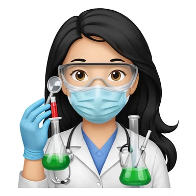 medica con guantes  y mascarilla e insumos lavoratorio pelo negro largo triguella sin testoscopio sticker