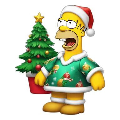 happy Homer Simpson with cristmas dress and cristmas tree sticker