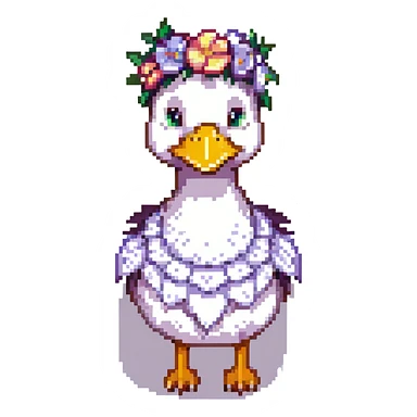 a fairy duck with a flower crown pixel art sticker