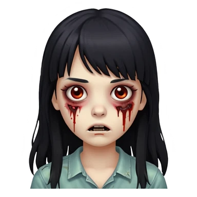 neutral expression zombie girl with black long hair and bangs sticker