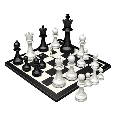 A chessboard with a few strategically placed pieces, including a king, queen, and pawns. The scene highlights the classic black and white squares of the board, emphasizing strategy and thoughtfulness in the game of chess. sticker