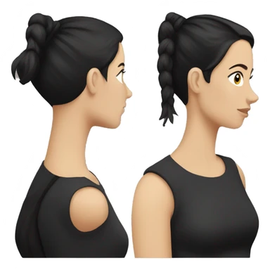 white girl with black hair in a ponytail and a black sleeveless high neck shirt sticker