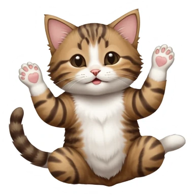 dark brown tabby and white kitten with his eyes closed whilst in funny positions stretched out and  upside down sticker