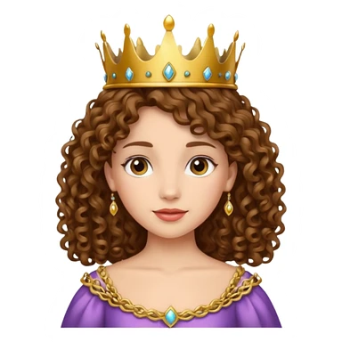 Princess with curly brown hair, small crown sticker