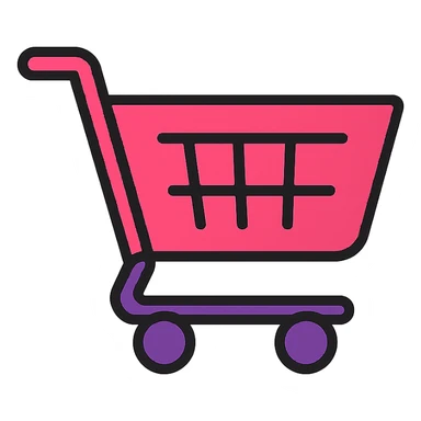 modern style grocery shopping cart icon, bright pink and purple colors, transparent background, PNG sticker