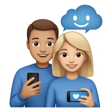 Generate a realistic emoji of a two people using a phone which shows artificial intelligence sticker