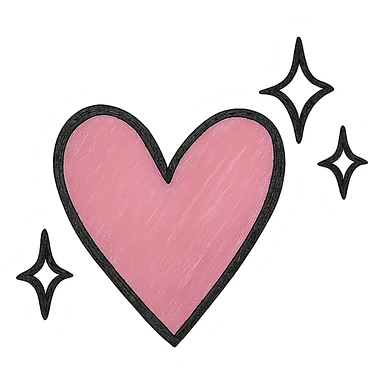 Add a sparkle effect to the pink hand drawn heart, keep the black outline style, with a clean white background. sticker