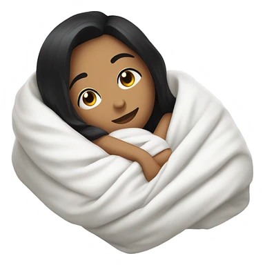 Woman with black hair  laying down cozy in a white blanket  sticker