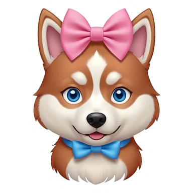 disney-style red siberian husky with blue eyes wearing a pink bow sticker