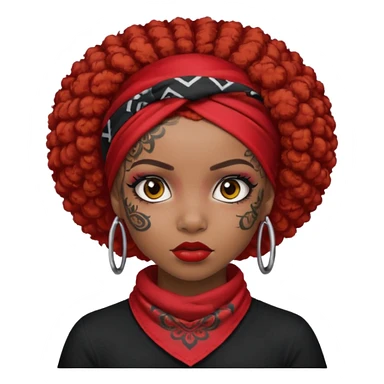 afro hair with red head bandana and lots of face tattoo black skin girl sticker