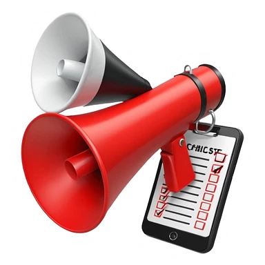 megaphone with a checklist sticker