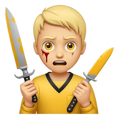 Insane scared injured yellow emoji person with a knife in the classic emoji style  sticker