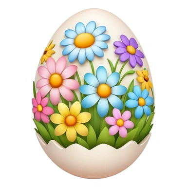An egg decorated with colorful flowers, spring themed sticker
