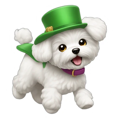 Bichon maltés with a green barret running  sticker