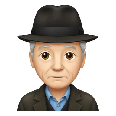 A light-skinned old man with short dark hair, and a black fedora, with an oval face and calm look. sticker