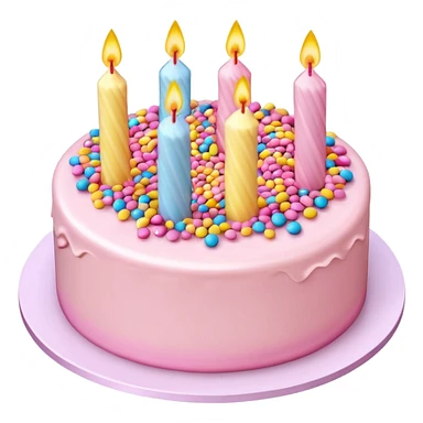Draw a birthday cake with pink cream and topping on the top side using an isometric camera with a High-Angle Shot. sticker