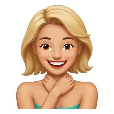 women with arms crossed on neck with a laughing face sticker