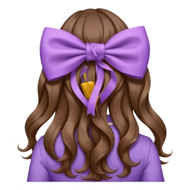 brown wavy long hair from behind with a medium lilac bow sticker