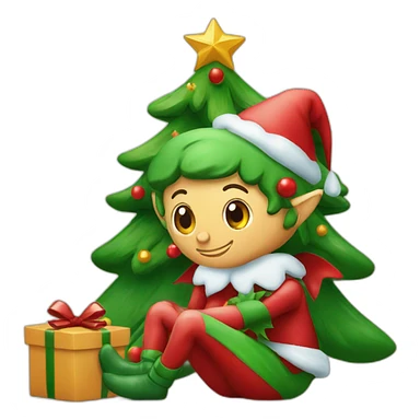 Christmas elf beside the tree sticker