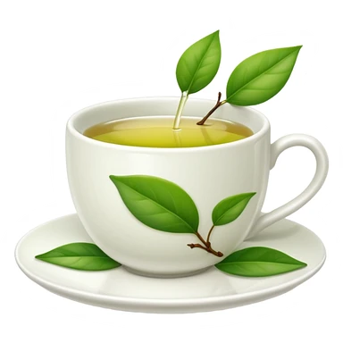 White tea cup with leaf on the plate but not on the tea sticker