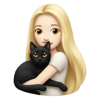 pretty woman with pale skin, very long blonde hair  hugging a black cat sticker