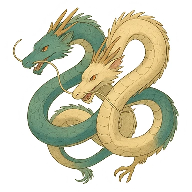 two intertwined serpents ghibli style illustration sticker