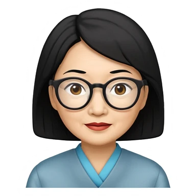 black hair Elder asian woman with glasses sticker