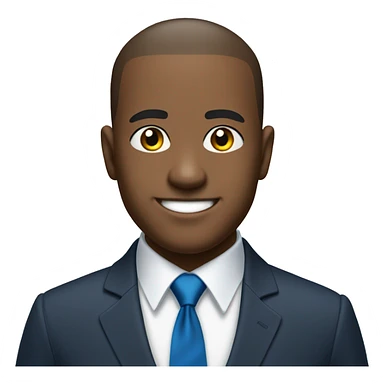buzzcut hair, elegant, light black man, with a blue suit and tie. He's smiling with his eyes and showing hope. His shirt is white. His also brazilian and a politician  sticker