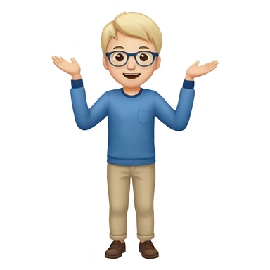 Very excited boy, full body, eyes closed, wearing glasses sticker