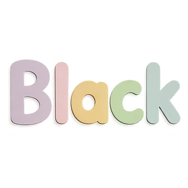the word 'Black' in soft pastel rainbow rounded sans-serif font, kawaii style, no outline, 3D paper-craft effect sticker