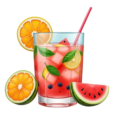 summer cocktail with lemon, watermelon, orange sticker