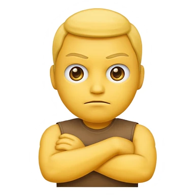Yellow face emoji slightly mad with arms crossed sticker