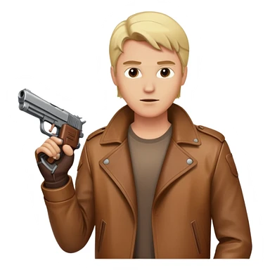 a blond man in a brown leather jacket and with a gun in his hand  sticker