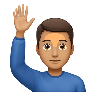 man with hand raised to volunteer sticker