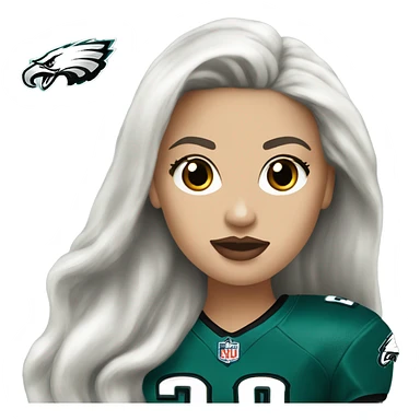White female long dark hair red lips wearing Philadelphia Eagles jersey sticker