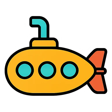 submarine color outline icon, black outlines, subtle color fill sticker