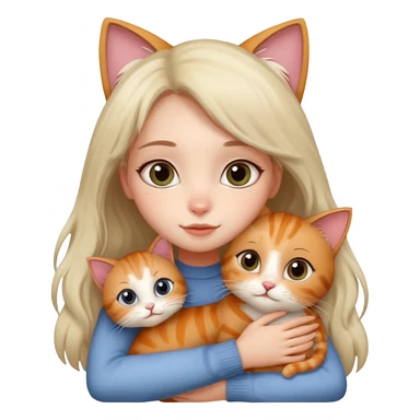 A cute girl hugging a cute cat sticker