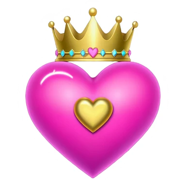 neon heart with a gold bow with heart pattern on the bow and a crown sticker