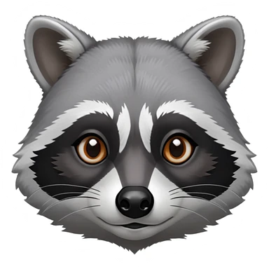 Cinematic-Noble-Raccoon-Portrait-Emoji – Poised and confident, with a sturdy build and a beautifully textured coat of silver-grey accented by dark black facial markings, deep-set, intelligent brown eyes, simplified yet sharp and sophisticated. sticker