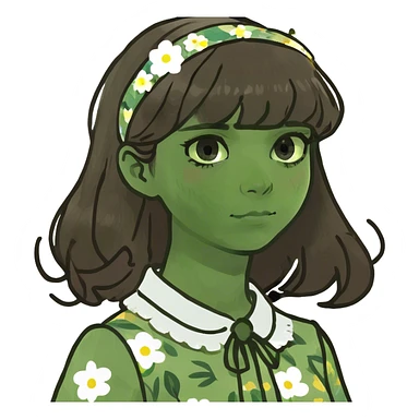 girl with brown hair and curtian bangs sticker