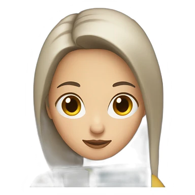 White woman with dark brown hair holding a book sticker