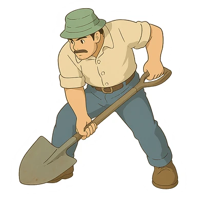 ghibli style man digging with a shovel sticker