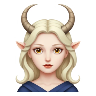 Woman with subtle horns, smooth skin and sharp gaze, divine corruption sticker