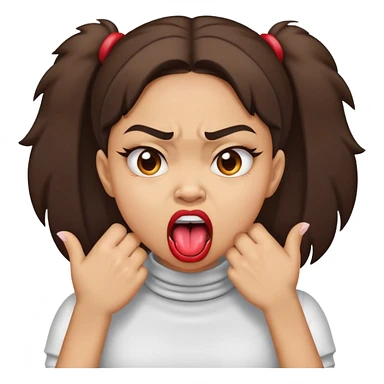 a lightskin girl holding her hands on her throat with her tongue out and angry face sticker