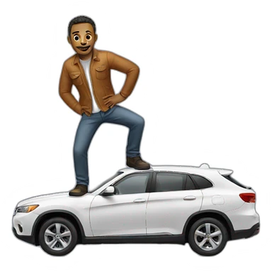 Man standing on a car sticker