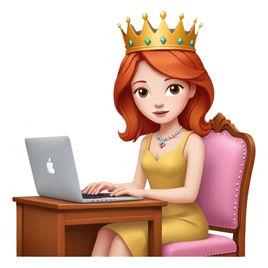 Redhead with crown on her head sat at the desk with MacBook and pink chair  sticker