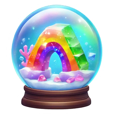 Kawaii rainbow neon bedazzled gemstone in under the sea snow globe  sticker