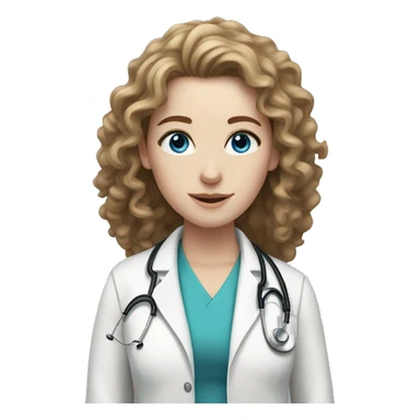 Female, blue eyes, pale skin, brown long curly hair Doctor sticker